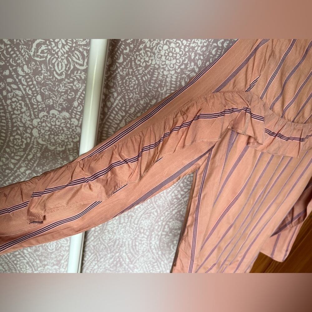 Lou & Grey Long Ruffle Sleeve Pink Striped Business Casual Blouse - Picture 4 of 5